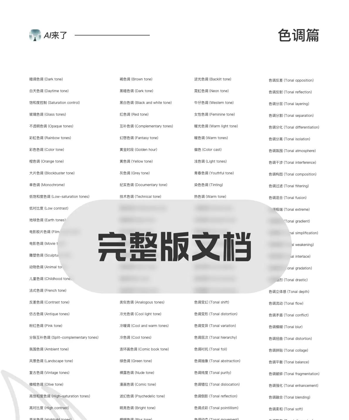 Midjourney色调篇关键词