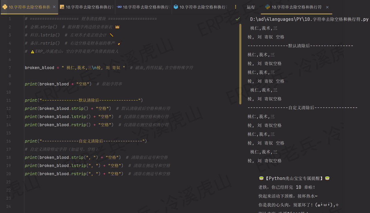 Python/JS/Go/Java同步学习(第十篇)四语言“字符串去空格“对照表: 雷影老板下达清除“数据污垢“指令（附源码/截图/参数表/避坑指南）