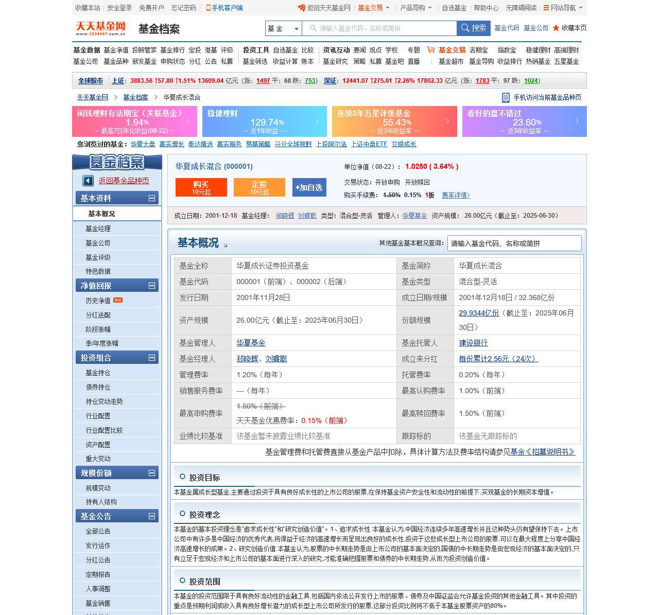 华夏成长混合(000001)基金基本概况
