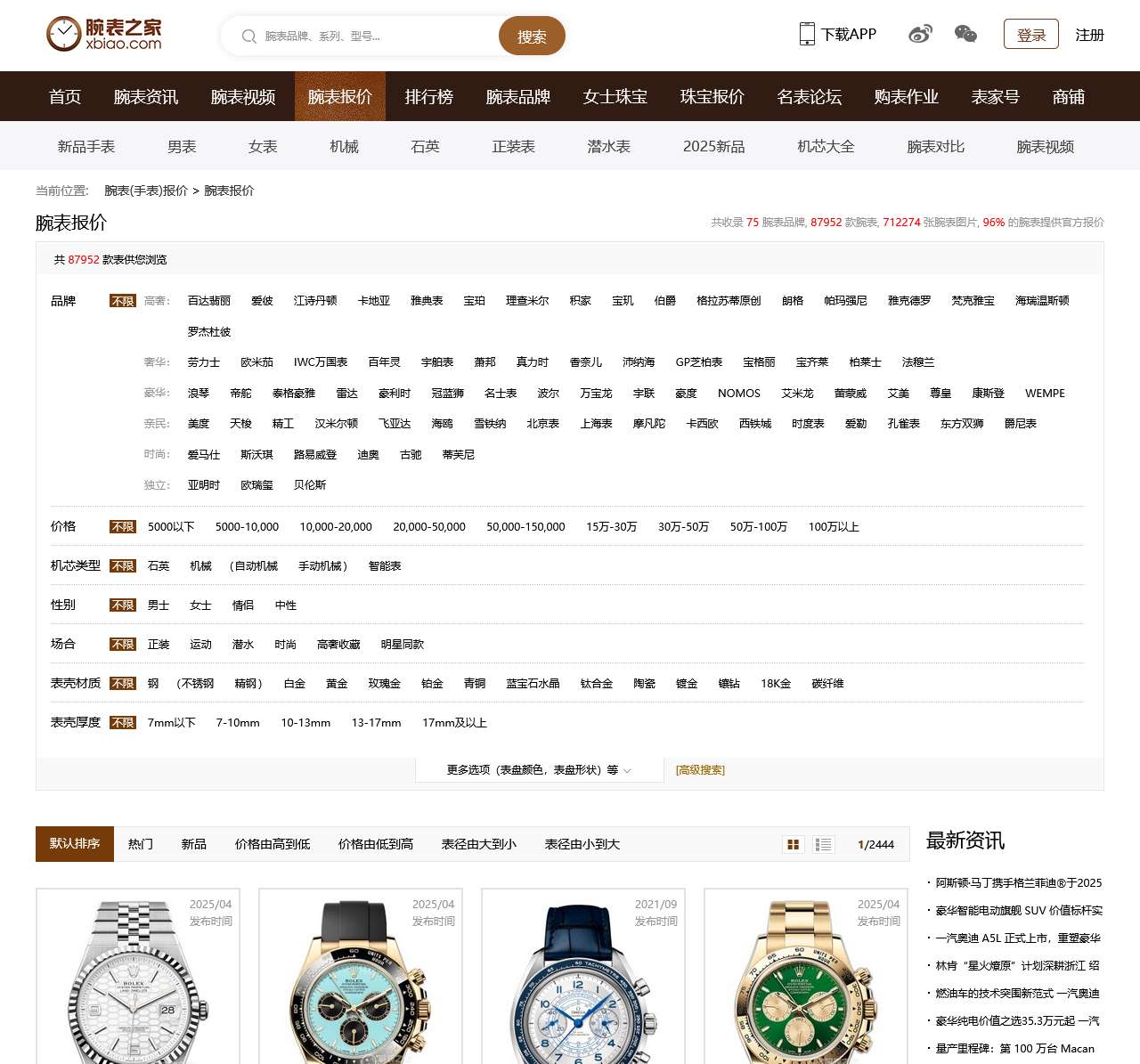 世界名牌手表排名及价格