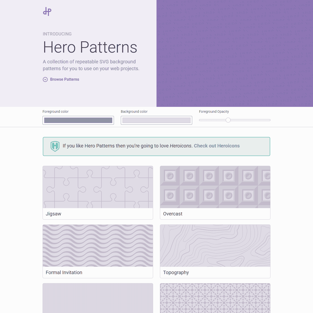 Hero Patterns | Free repeatable SVG background patterns for your web projects