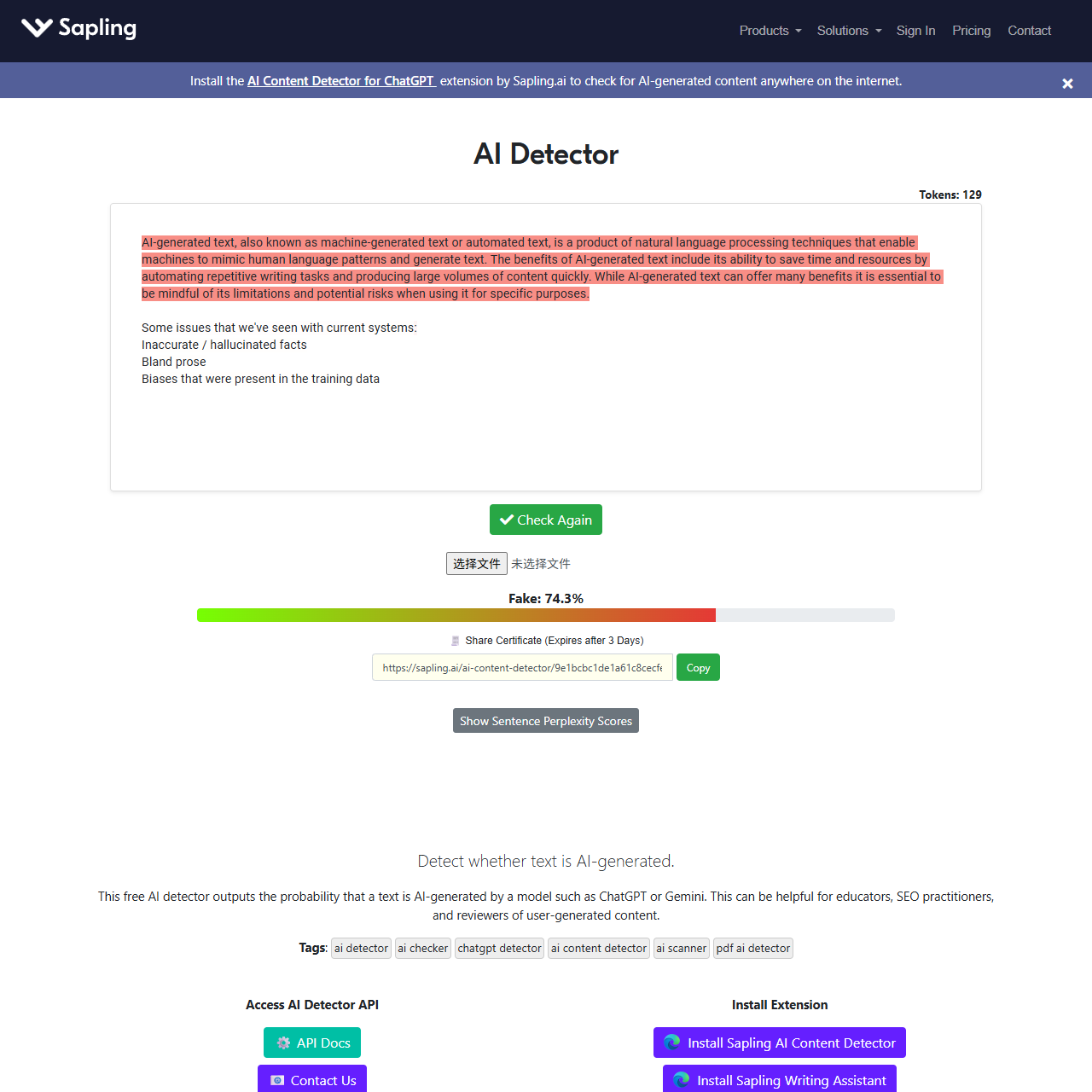 Sapling AI Content Detector
