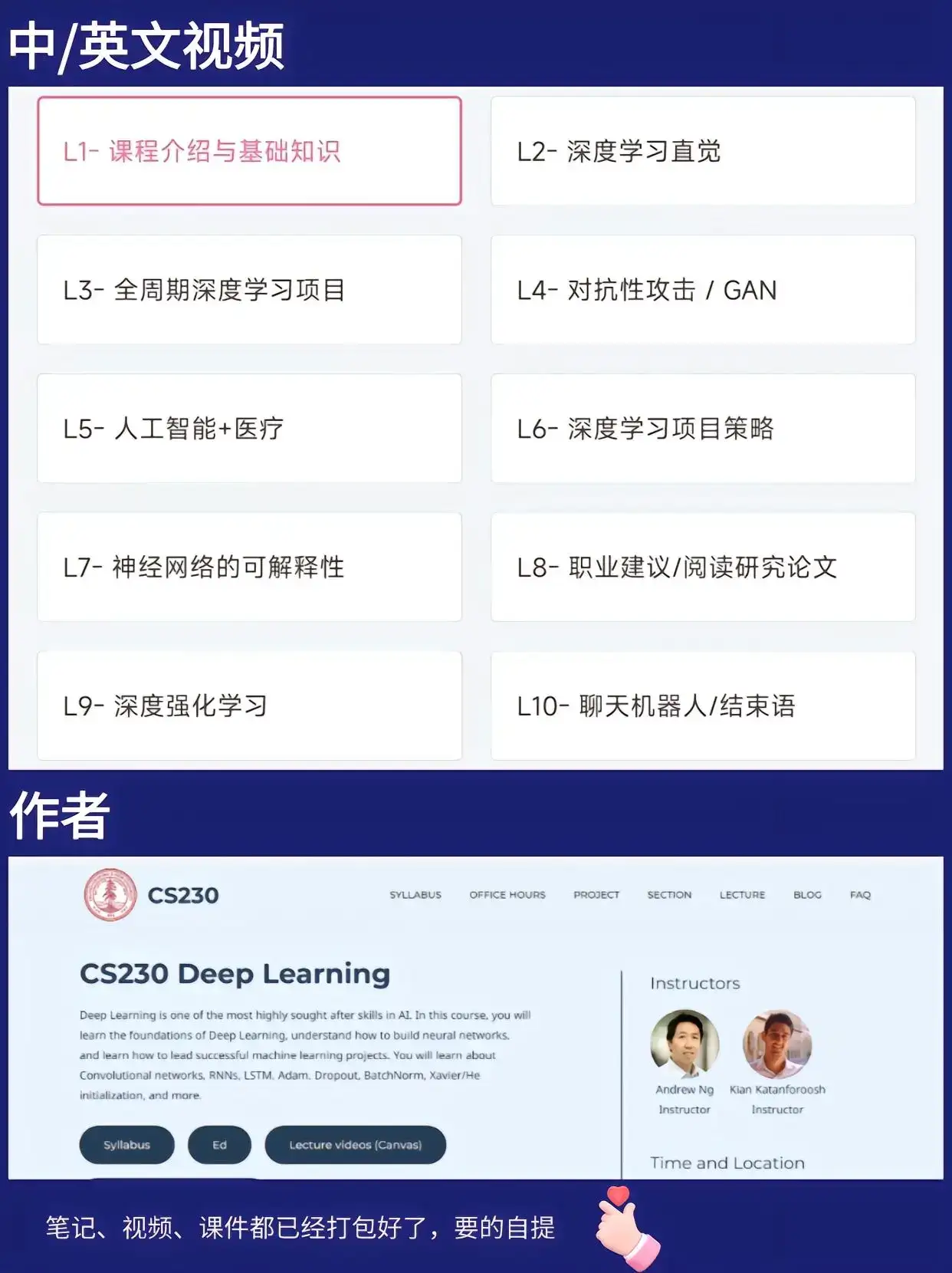 深度学习是AI领域中最受欢迎的技能之一，斯坦福CS230深度学习课程由吴恩达教授和他的助教Kian Katanforoosh讲授