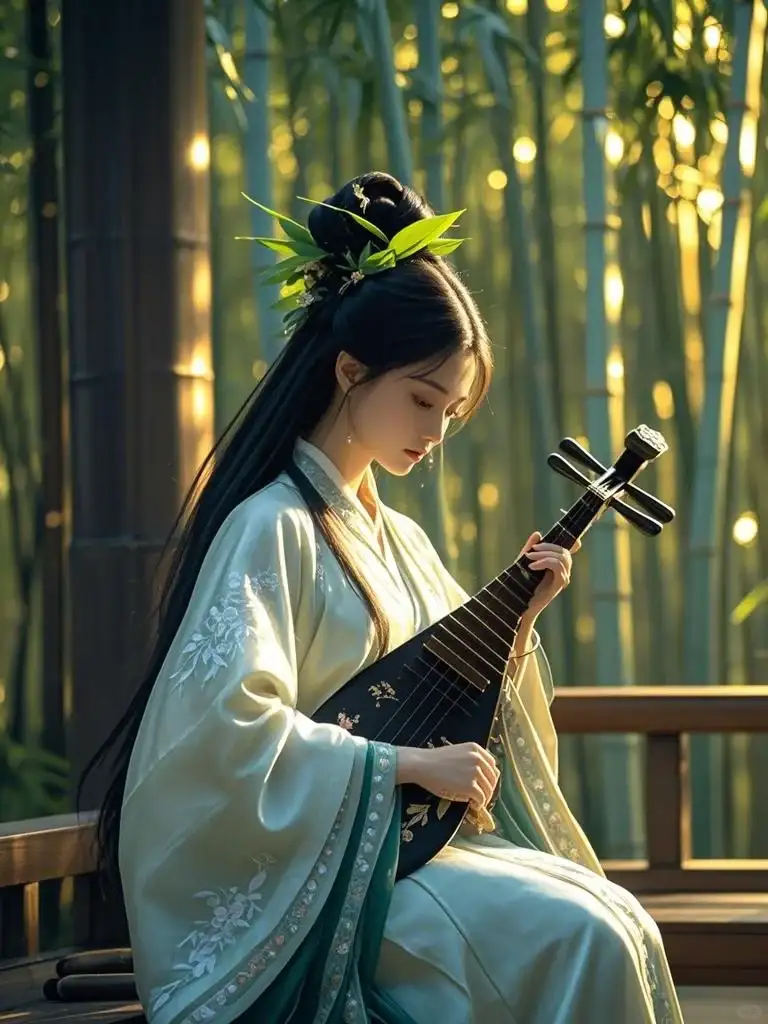 AI作图第112次（竹间隐世琴姬）