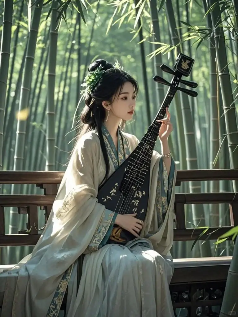 AI作图第112次（竹间隐世琴姬）