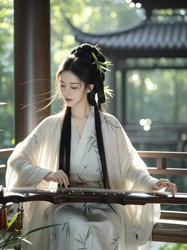 AI作图第112次（竹间隐世琴姬）