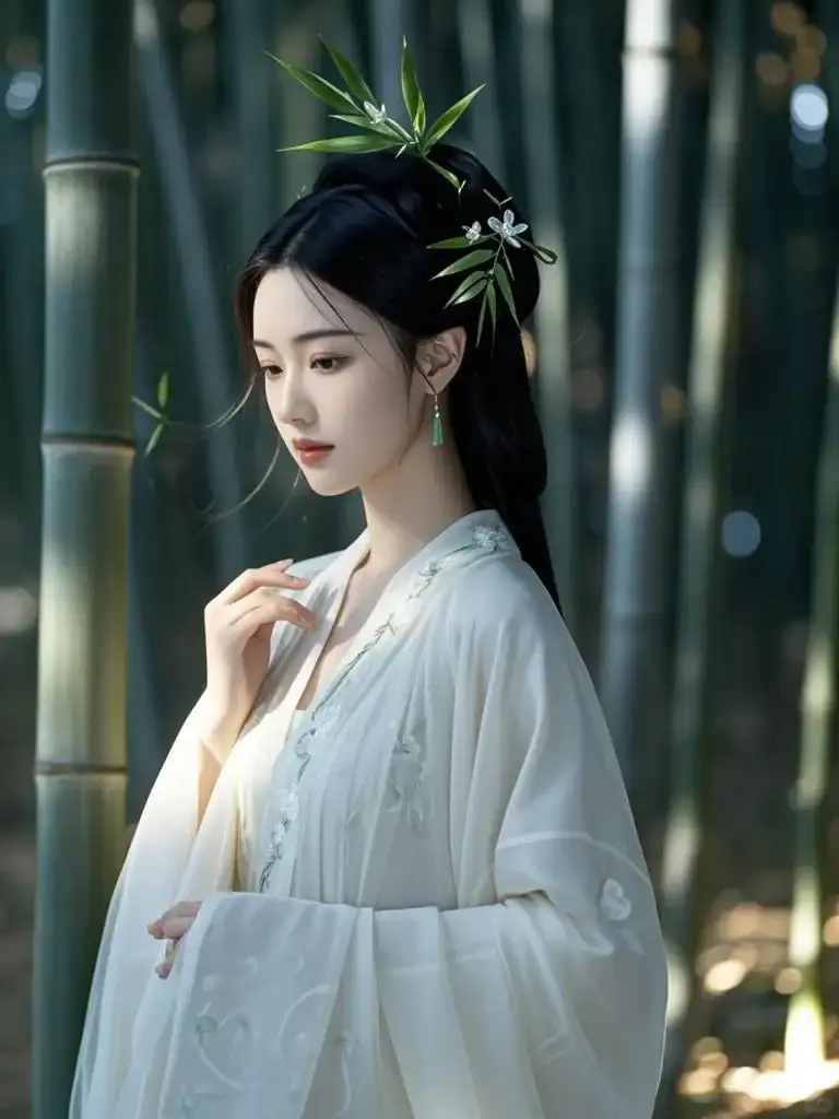 AI作图第112次（竹间隐世琴姬）