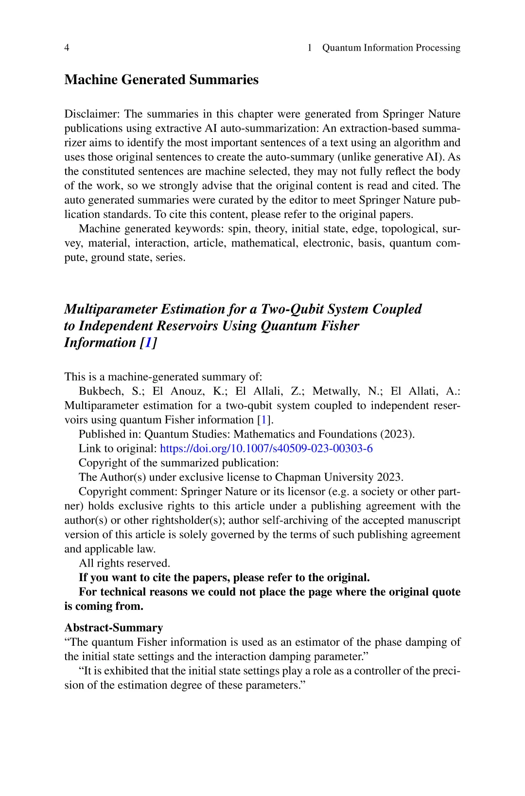 科学技术@量子人工智能：机器生成文献概述