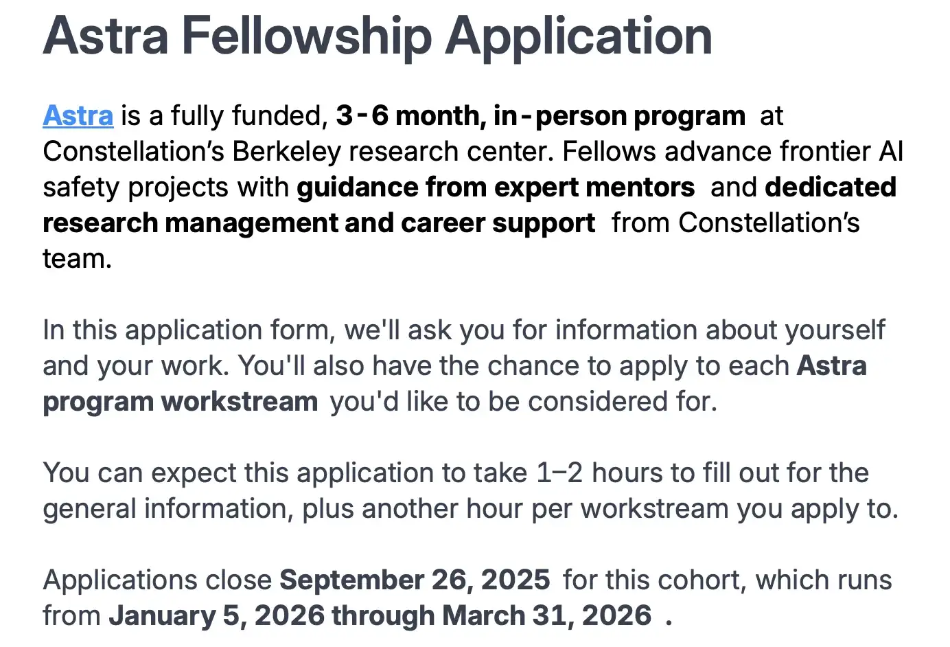 AI安全奖学金计划 - 6个月实习生